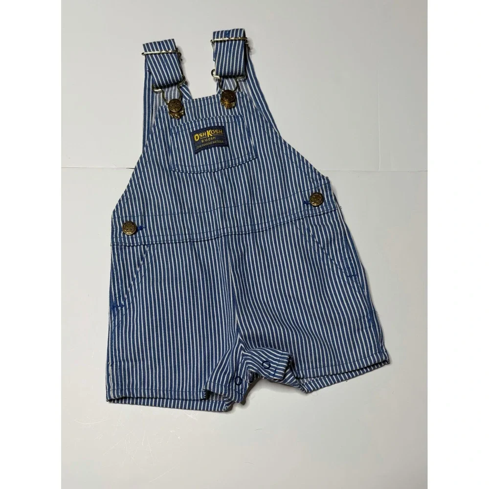 Vintage OshKosh B'Gosh Hickory Stripe Vestbak Shortalls 18 Months Made in USA
